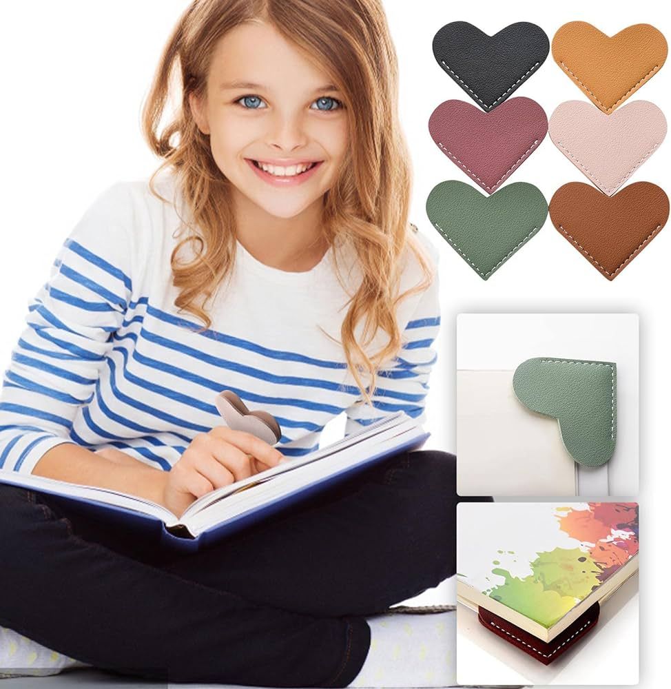Leather Heart Bookmark, Wayzton 6 Pcs Corner Page Book Marks for Women, Kids, Book Accessories fo... | Amazon (US)