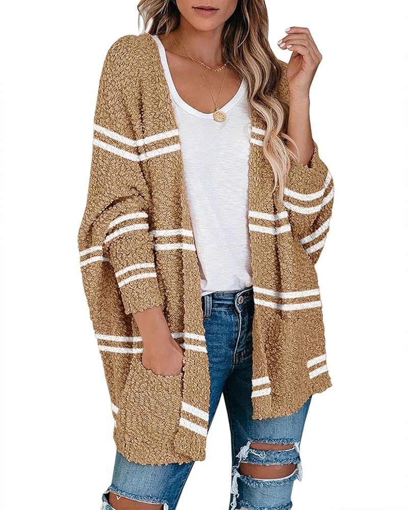 Saodimallsu Women's Chunky Popcorn Cardigan Oversized Open Front Boyfriend Batwing Long Sleeve Fuzzy | Amazon (US)