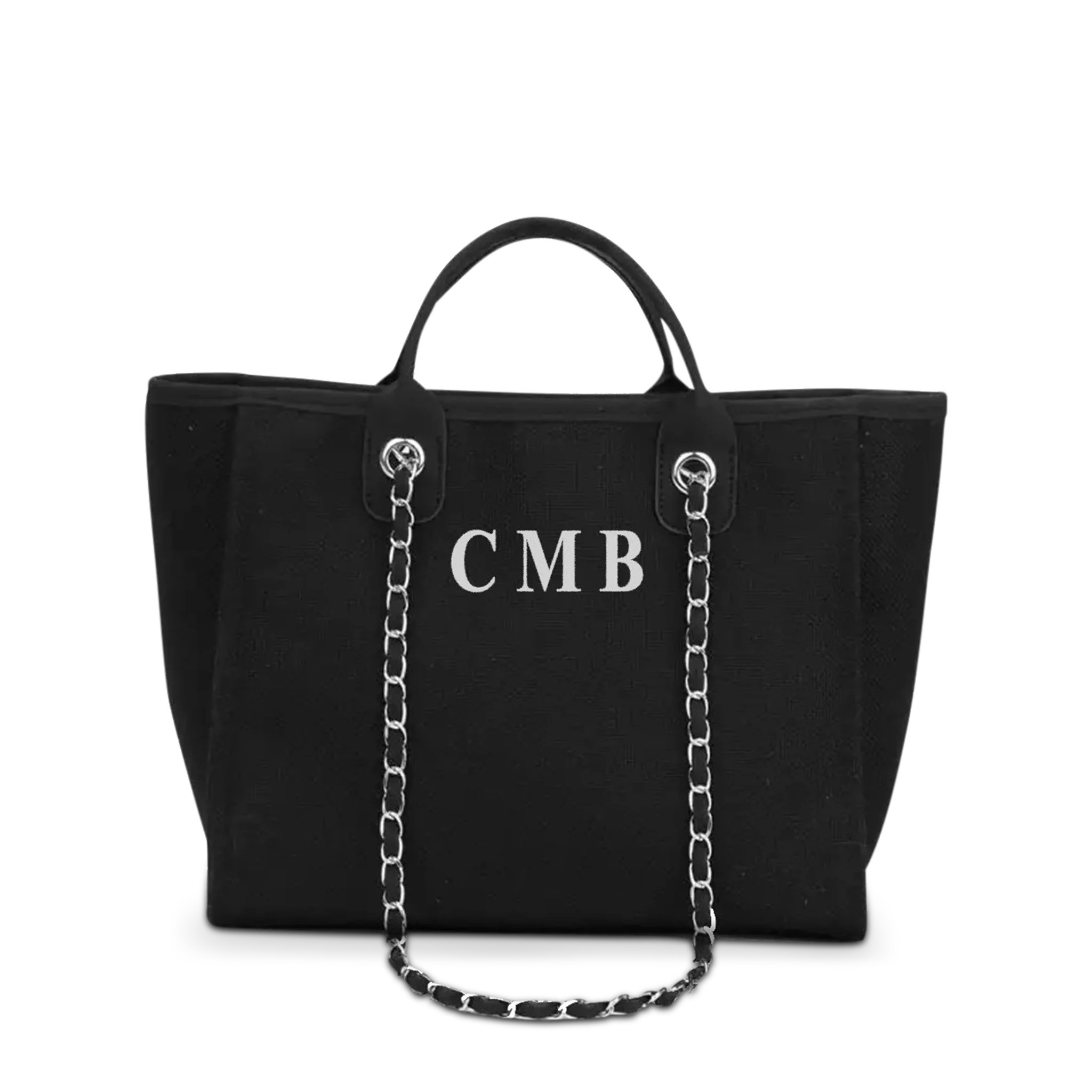 The Lily Canvas Tote in Jet Black Medium with White Initials | Lily and Bean