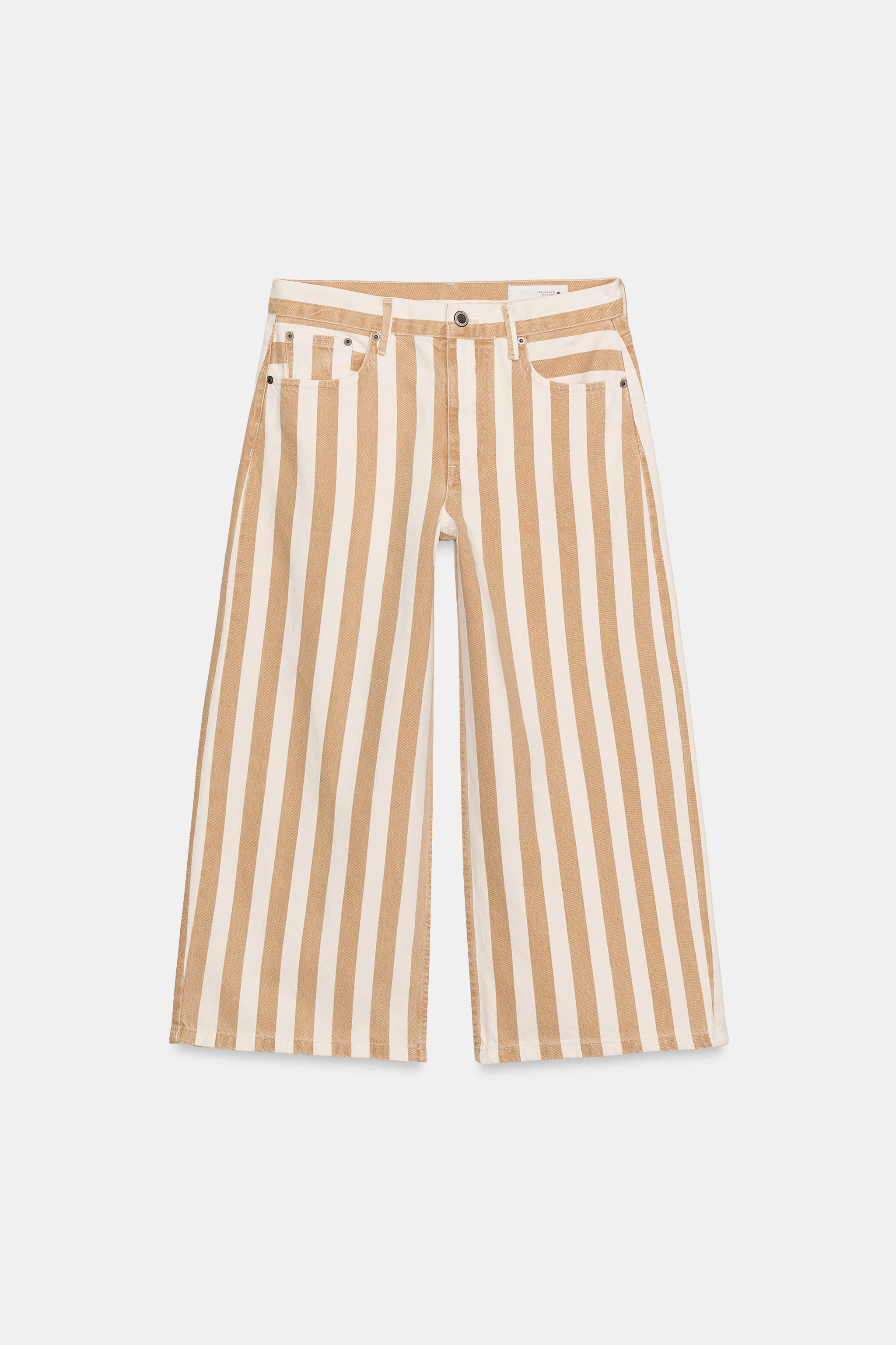 ZW COLLECTION MID-RISE STRIPED CULOTTE JEANS | Zara US