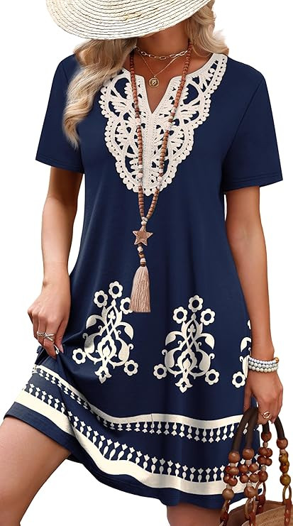 WIHOLL Summer Dresses for Women Casual Tshirt Dress Wedding Guest Dresses Short Sleeve Fashion Be... | Amazon (US)