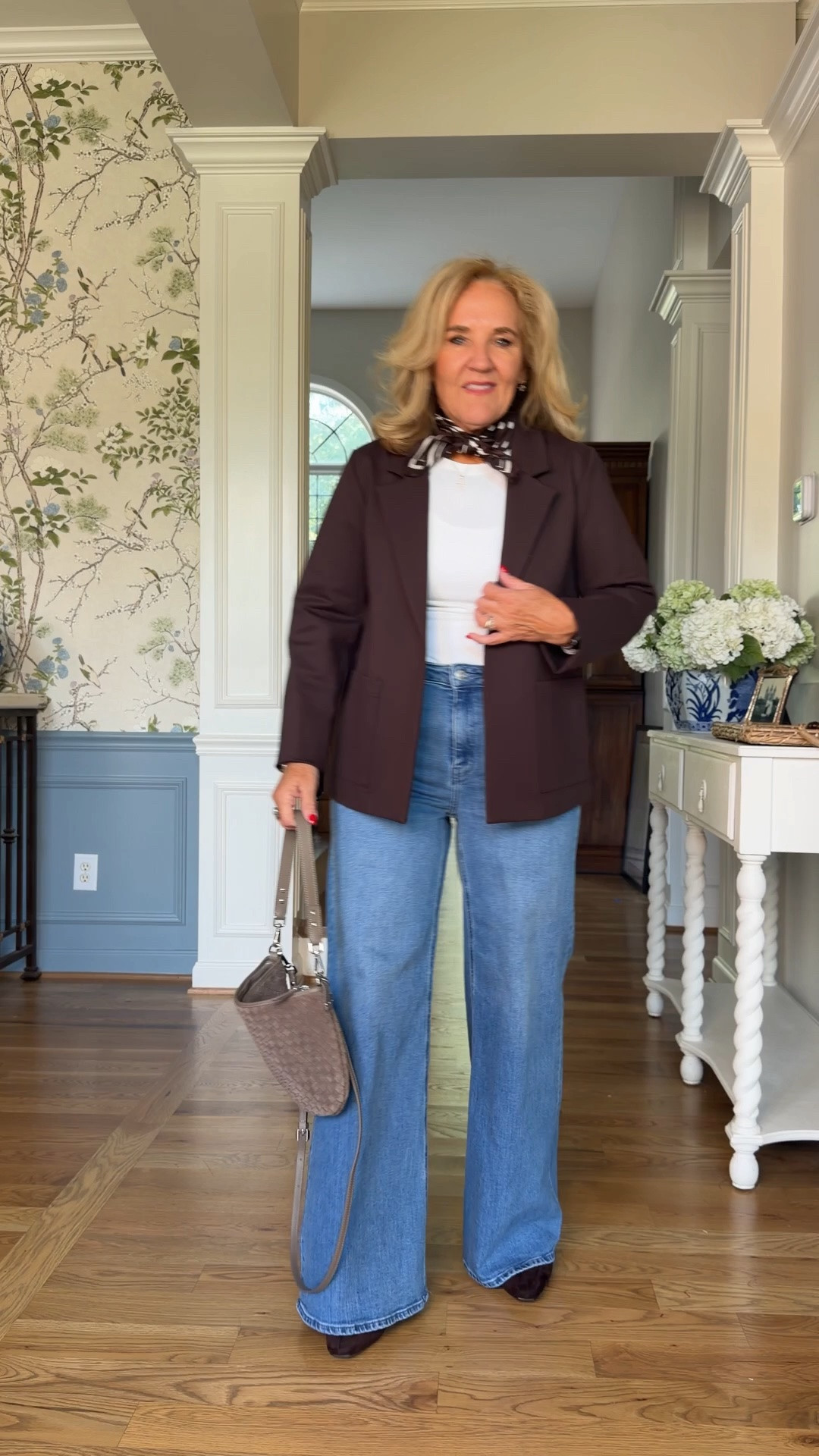 New blazer from @quince 
It’s a relaxed style with no button closure and unlined. Wear it with jeans or I will probably wear it belted also over a dress.
I’m in a medium
Long sleeve T-shirt, I sized up to a large
Palazzo jeans size 29 and they only come in one inseam
The boots are both sued and very comfortable. I sized up to 10 since they don’t have half sizes.
Office outfit, business, casual, brown blazer, jeans, and a blazer

#LTKOver40 #LTKWorkwear #LTKootd