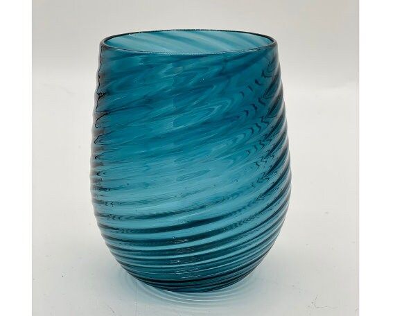 Hand Blown Glass: Steel Blue Optic Twist Stemless Wine Glass | Etsy (US)