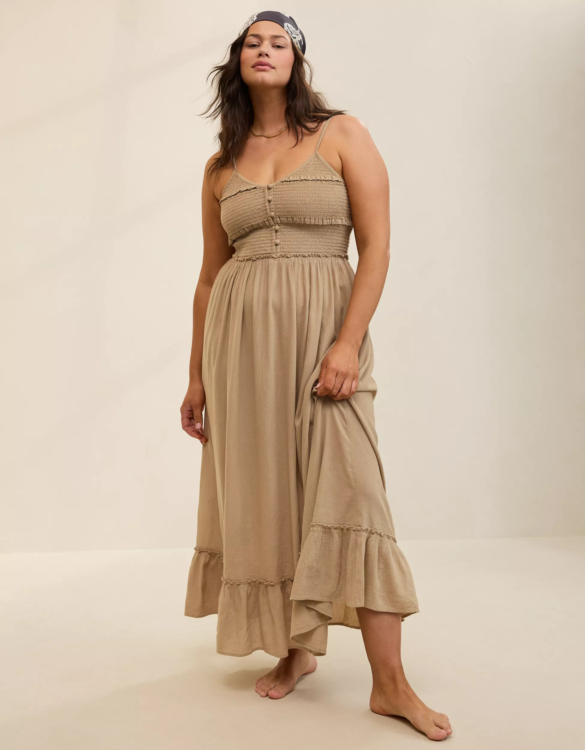 Aerie Button Front Maxi Dress | Aerie