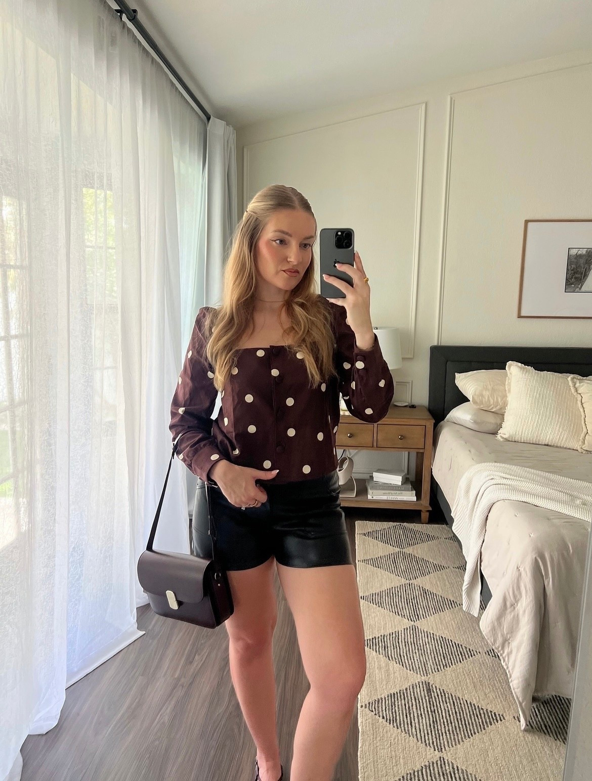 Sezane brown polka dot top