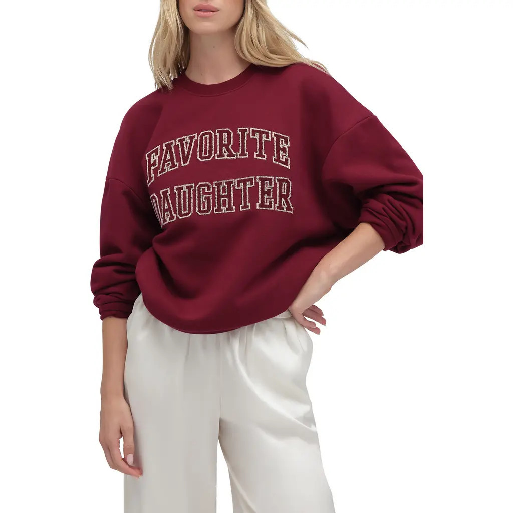 Favorite Daughter The Collegiate Embroidered Graphic Sweatshirt in Vino/Velvet Stone at Nordstrom, Size Large | Nordstrom