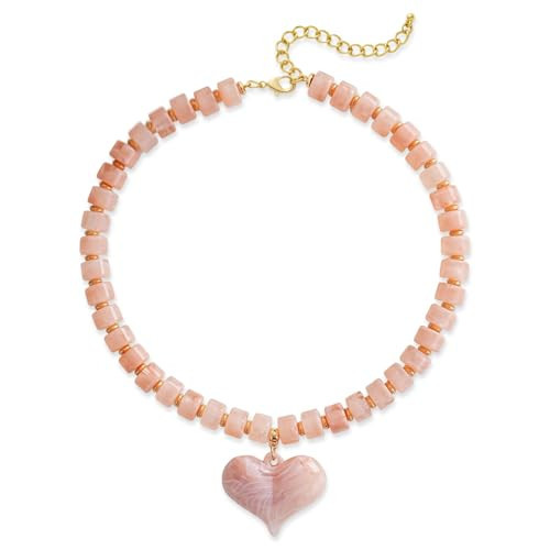 YUJIE Chunky Heart Penadnt Necklace for Women- Exaggerated Statement Puff Heart Necklace with Acrylic Beaded Chain (pink) | Amazon (US)