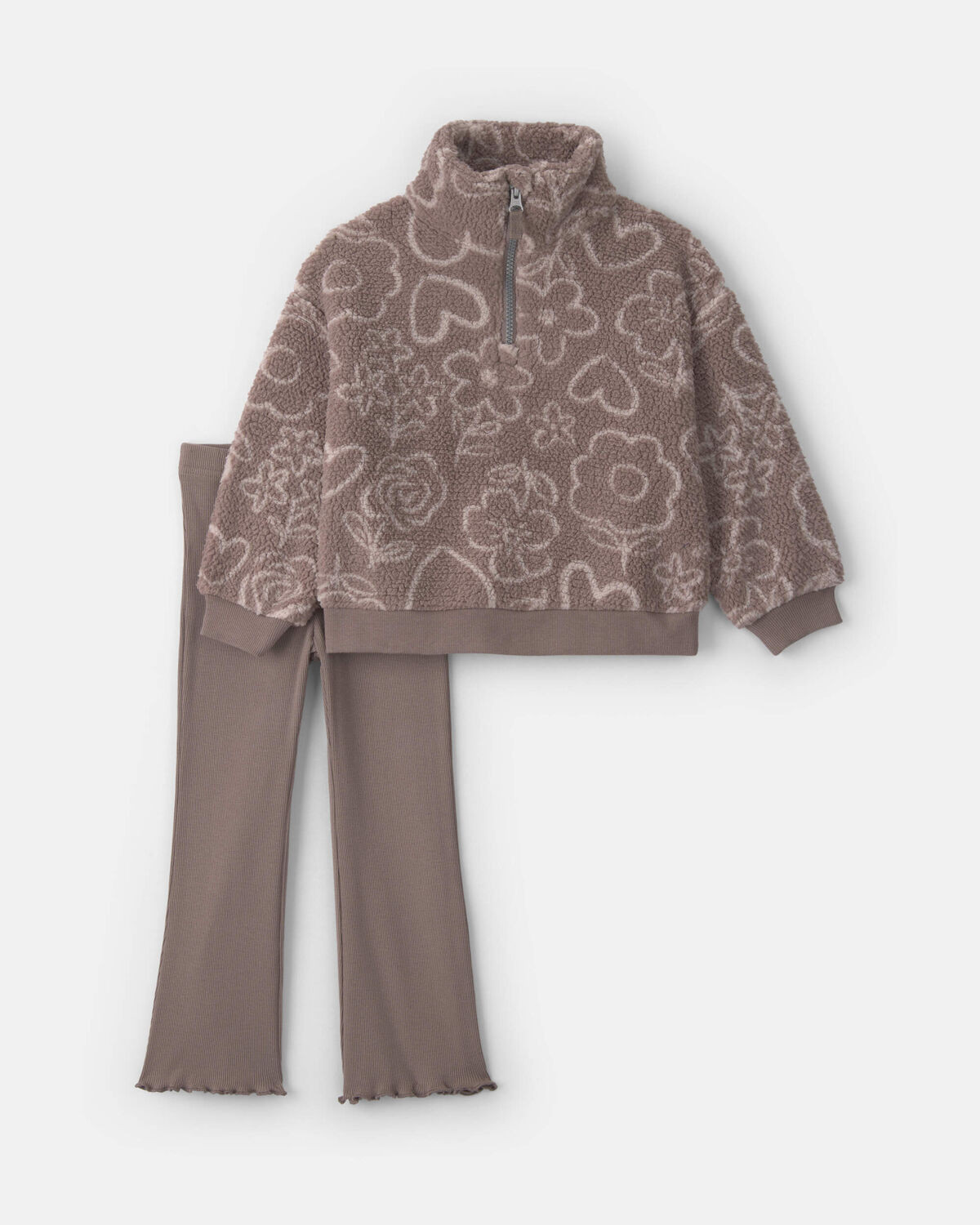 Baby Girl 2-Piece Heart Teddy Fleece Long-Sleeve Top & Pant Set - Brown | Carter's Inc