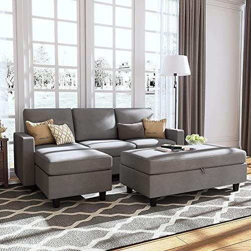 HONBAY Grey Sectional Couch with Ottoman, Convertible L Shaped Chaise Sofa Set Sectional with Lef... | Amazon (US)