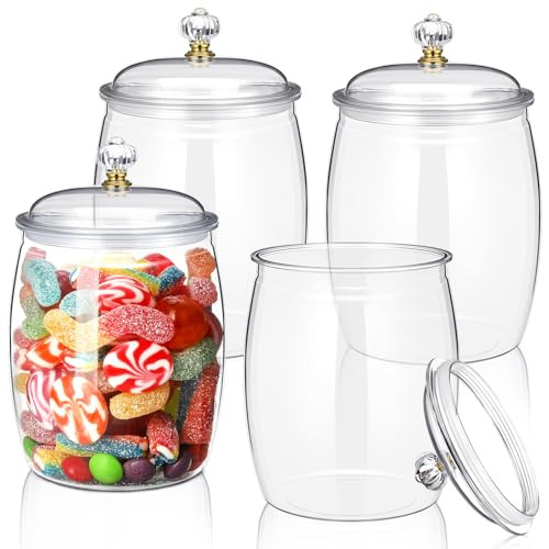 Nuogo Candy and Cookie Jar Plastic Jars with Lids Decorative Apothecary Jars Candy Buffet Containers Clear Airtight Food Storage Canister Home Decoration | Amazon (US)