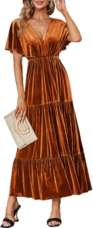 Amegoya Women's Casual Short Sleeve V Neck Floral Maxi Dresses Boho Beach Photoshoot Flowy Ruffle... | Amazon (US)