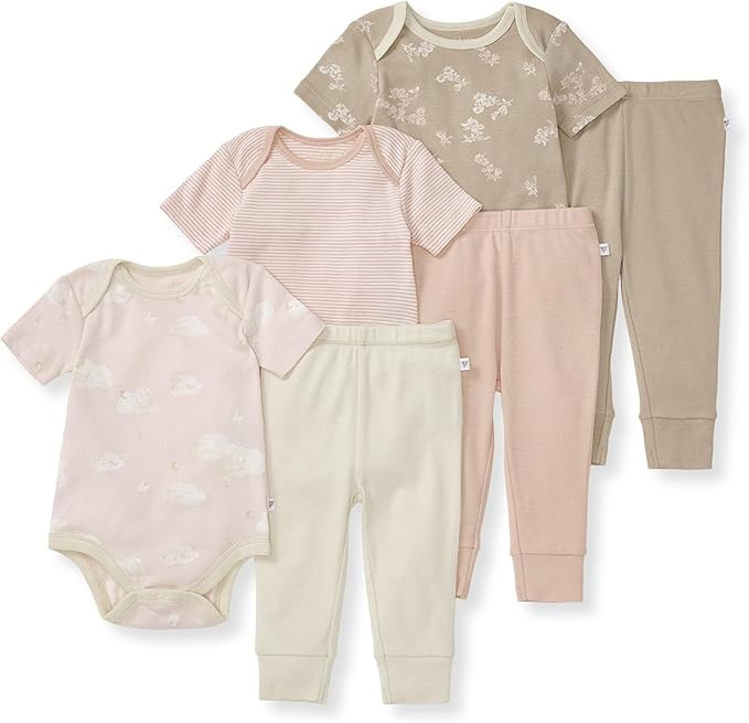 Burt Bees - 6Pk Baby Girl Organic Cotton Bodysuit & Pant Set, Ranunculus | Amazon (US)
