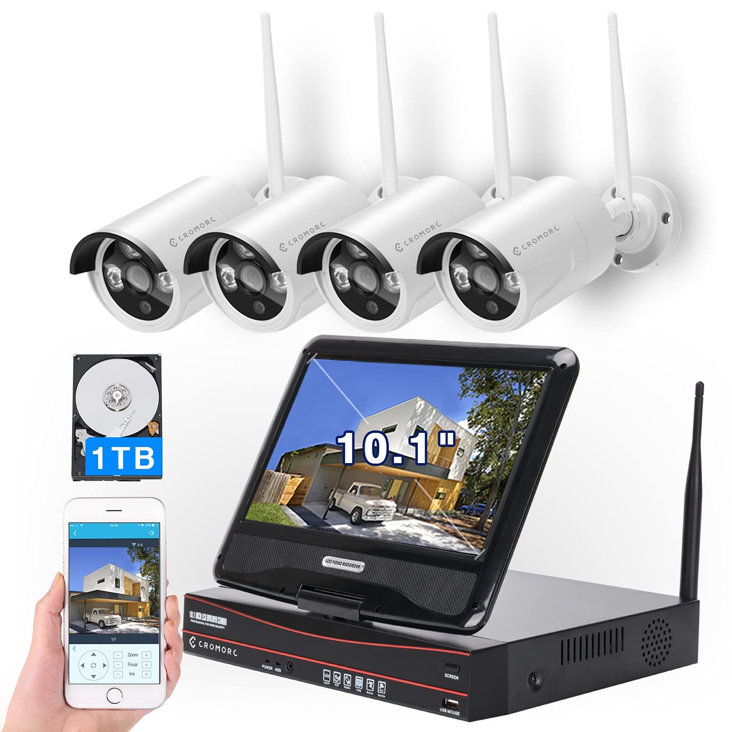 [8CH,Expandable] All in one with 10.1" Monitor Wireless Security Camera System, Cromorc Home Busines | Amazon (US)