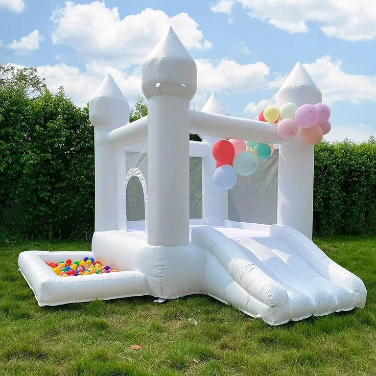 White Bounce House with Air Blower White Bouncy Castle with Slide and Ball Pit for Home Birthday ... | Walmart (US)