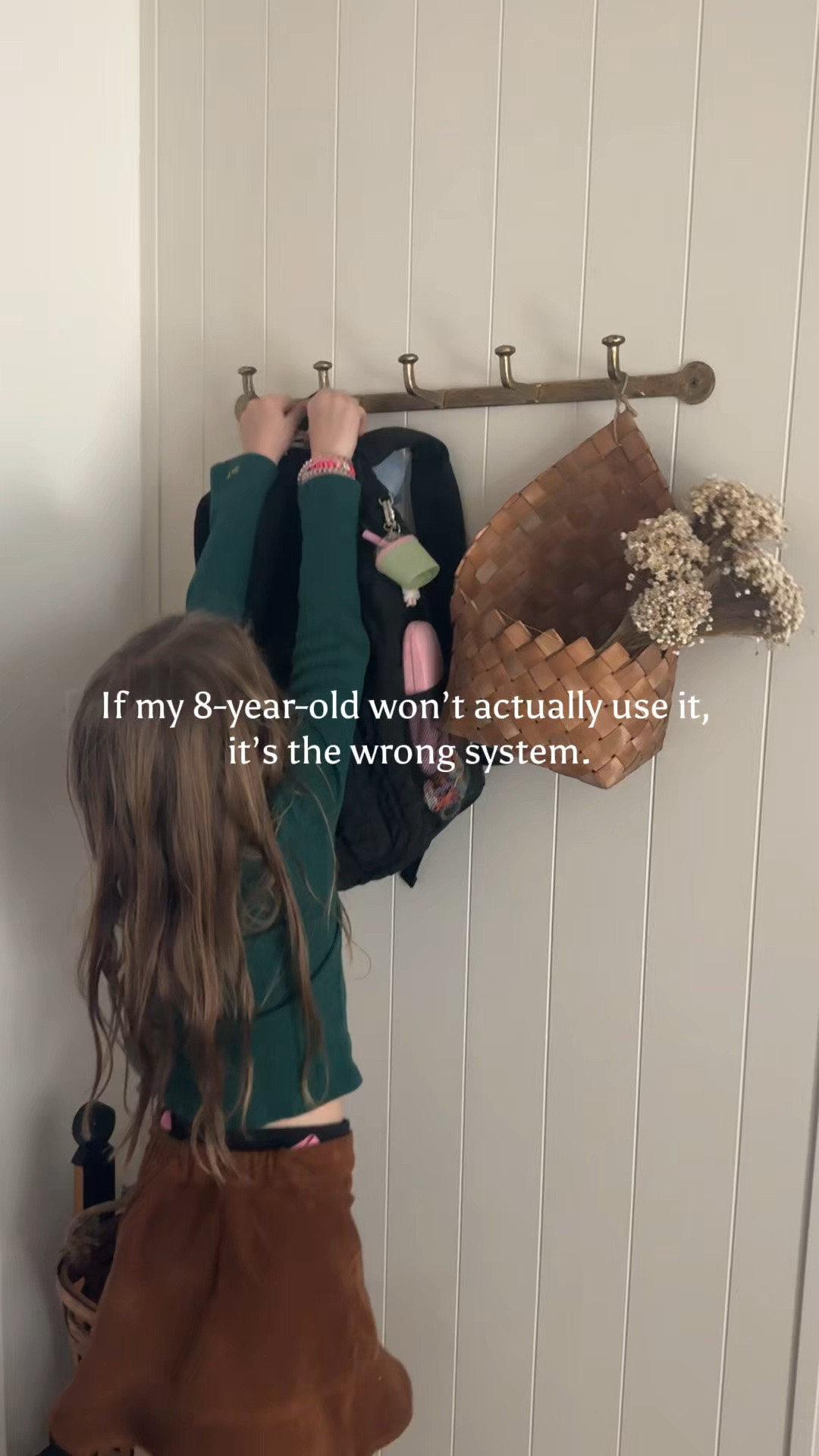 Our laundry room is upstairs, which meant we had no real drop zone downstairs — and all the school stuff kept ending up on the kitchen counter.

So I made one. 🤎

A few hooks, a basket and one small wall by the door gave her an easy place for her backpack, lunchbox and school papers. And most importantly? It’s simple enough that my 8-year-old actually uses it.

Because the best organization system isn’t the prettiest one. It’s the one your family will actually keep up with.

#LTKmomlife #LTKHome #LTKKids