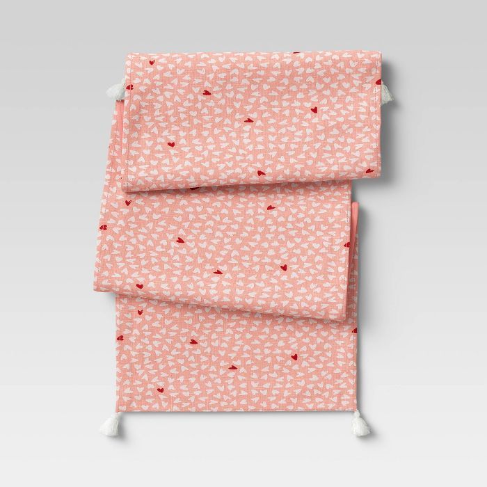 72" x 14" Cotton Scattered Heart Table Runner Pink - Opalhouse™ | Target