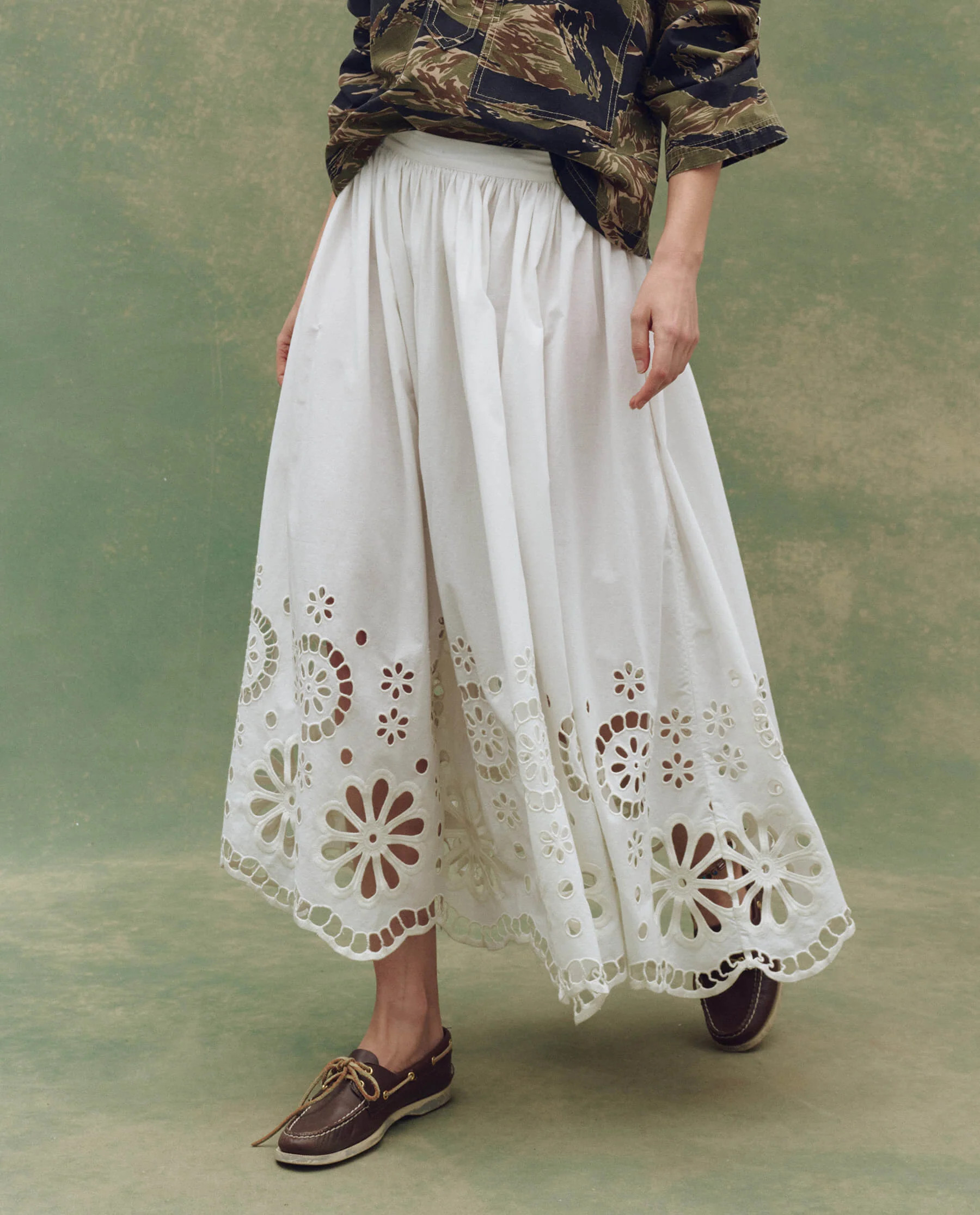 The Super Bloom Eyelet Skirt. -- White | THE GREAT.