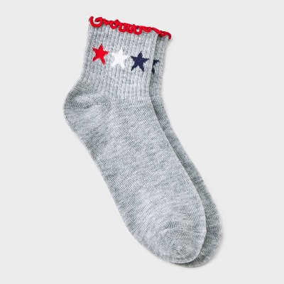 Women's Stars Ruffle Ankle Socks - Heather Gray 4-10 | Target