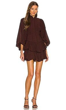 Shona Joy Mila Balloon Sleeve Frill Mini Dress in Cocoa from Revolve.com | Revolve Clothing (Global)