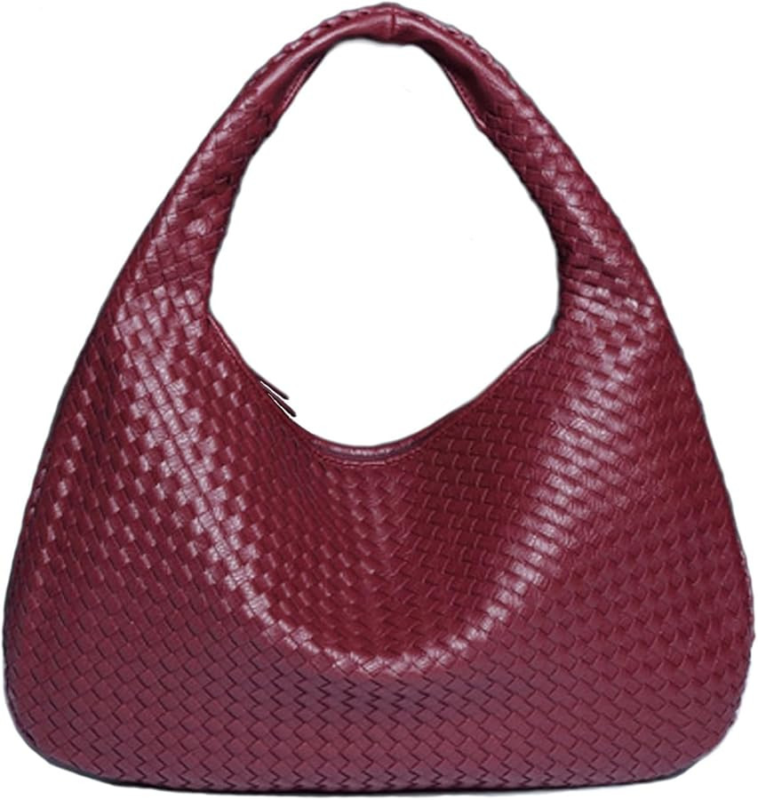 Large Woven Leather Hobo Bag for Women,Top-handle Shoulder Bag Woven Tote Bags Soft Handbag Under... | Amazon (UK)