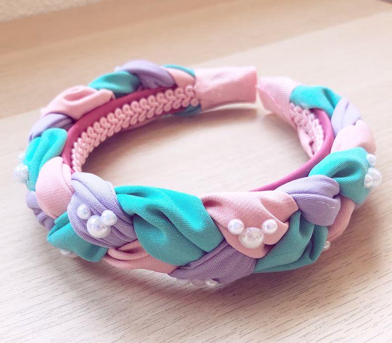 Pastel Mickey Pearl Braid Headband | Etsy | Etsy (US)