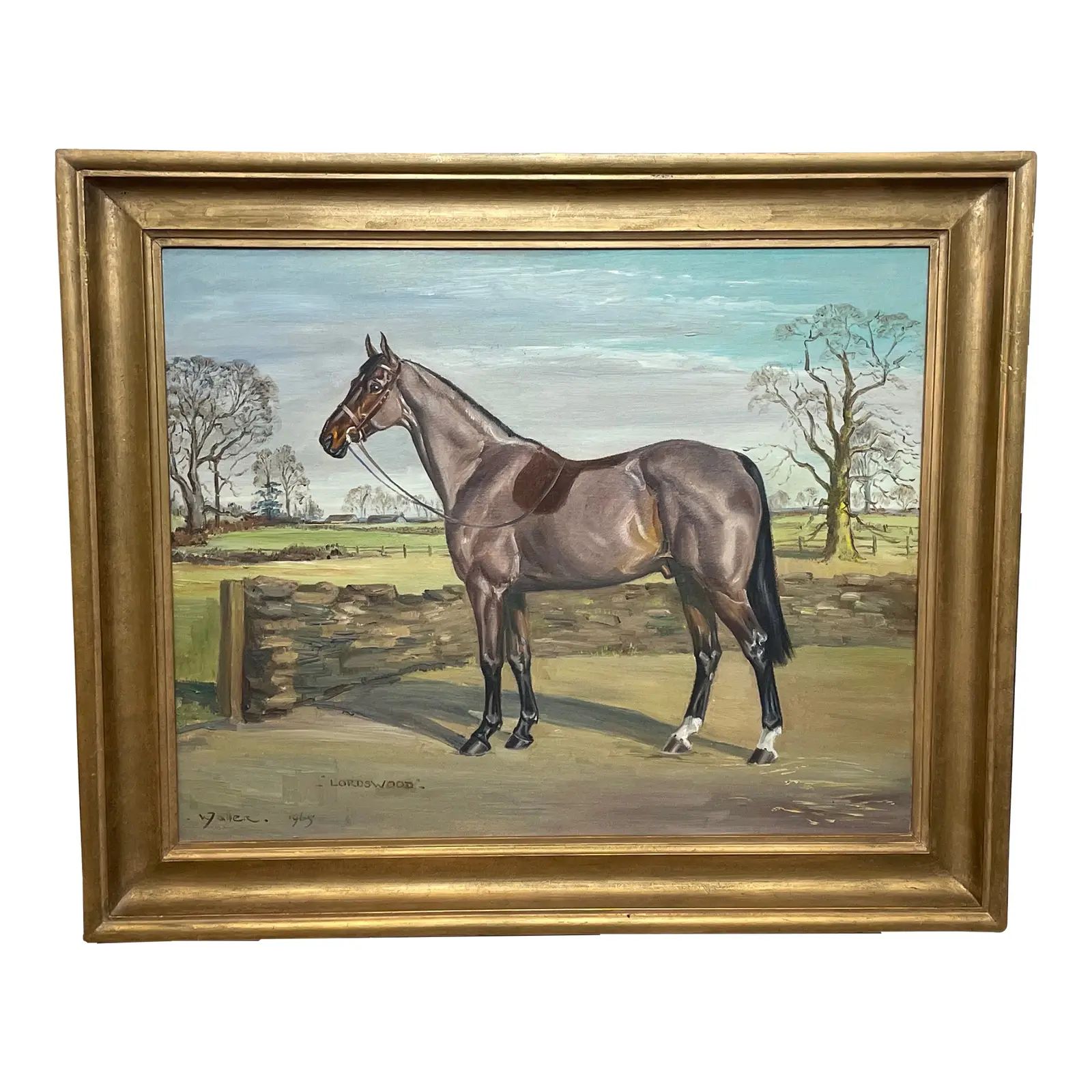 Mid 20th Century "Lordswood" Horse Portrait Oil Painting, Framed | Chairish