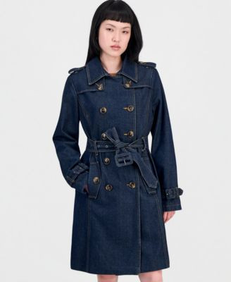 Women's Double-Breasted Denim Trench Coat | Macy's