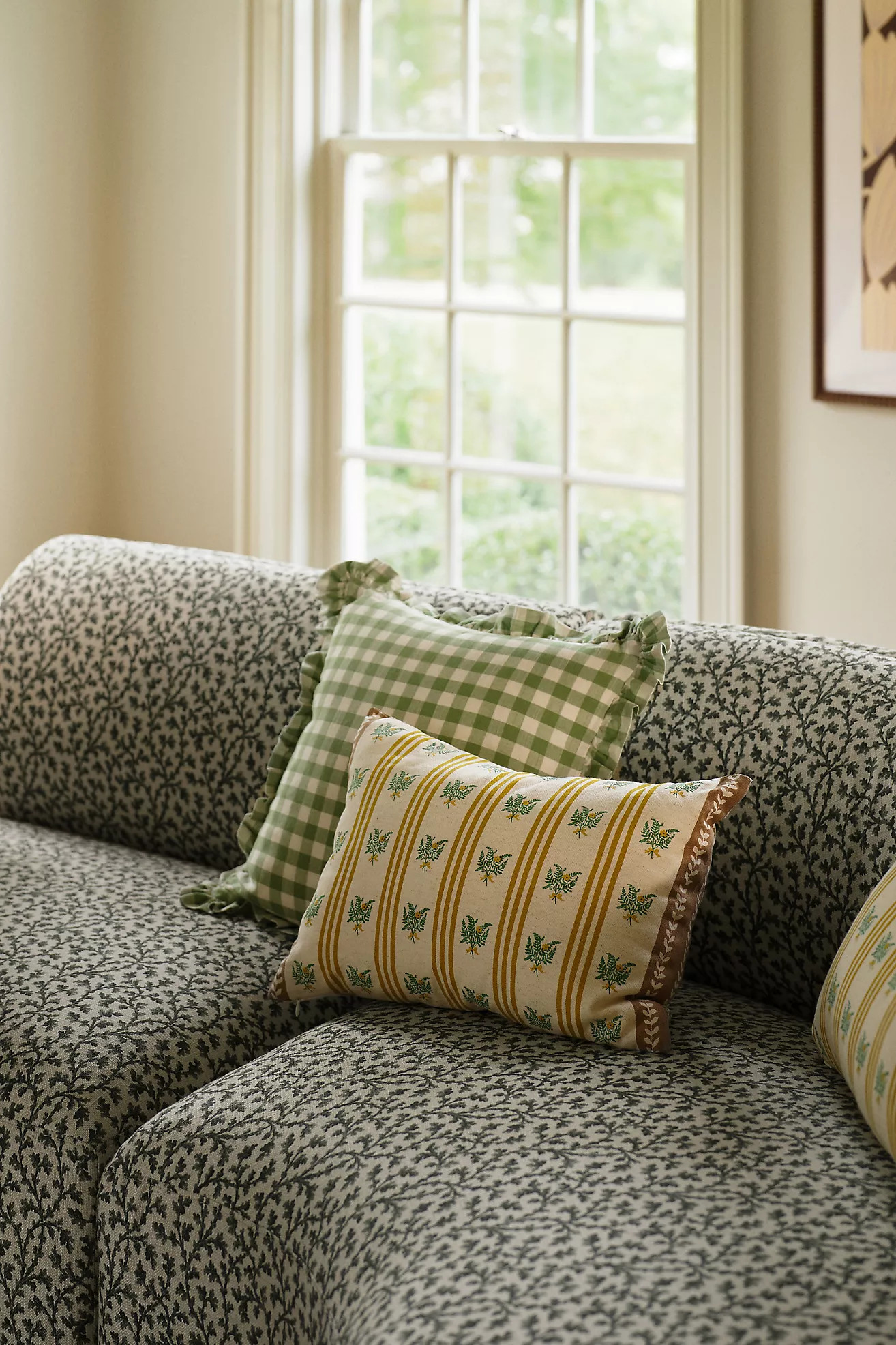 Ana Cotton Gingham Printed Ruffle Pillow | Anthropologie (US)