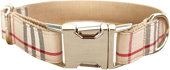 RC GearPro Nylon Adjustable Dog Collar Khaki Plaid Pattern Zinc Alloy Metal Easy to Use Buckle Do... | Amazon (US)