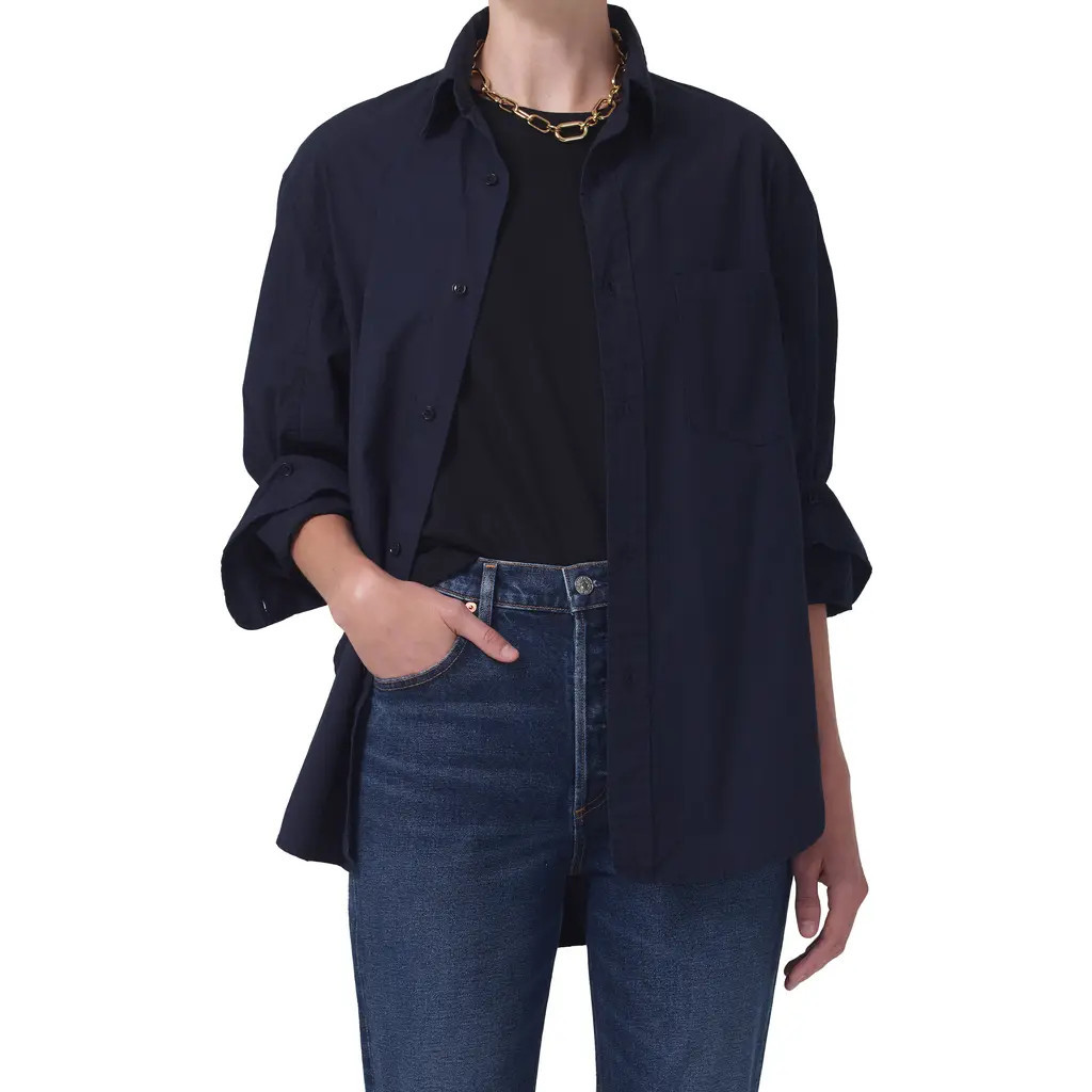 Citizens of Humanity Kayla Oversize Button-Up Shirt in Navy at Nordstrom, Size Small | Nordstrom