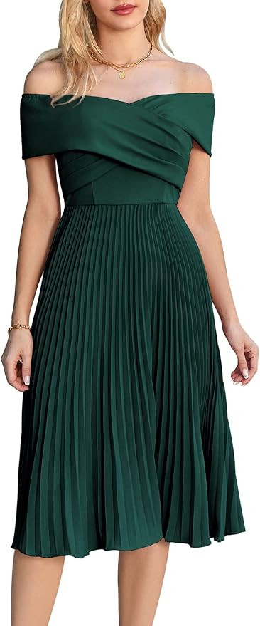 GRACE KARIN 2023 Off Shoulder Wedding Guest Dresses Pleated A-Line Cocktail Dresses for Women Eve... | Amazon (US)