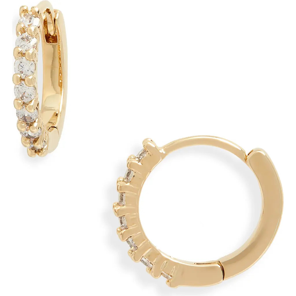 Nordstrom Crystal Huggie Hoop Earrings in Clear- Gold at Nordstrom | Nordstrom