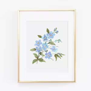 Forget Me Nots Watercolor Art Print | Blue Watercolor Floral Wall Art  | Watercolor Wildflower Pa... | Etsy (US)