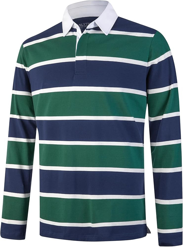 Mens Polo Shirts Striped Cotton Moisture Wicking Classic Collared Casual Golf Shirts for Men | Amazon (US)