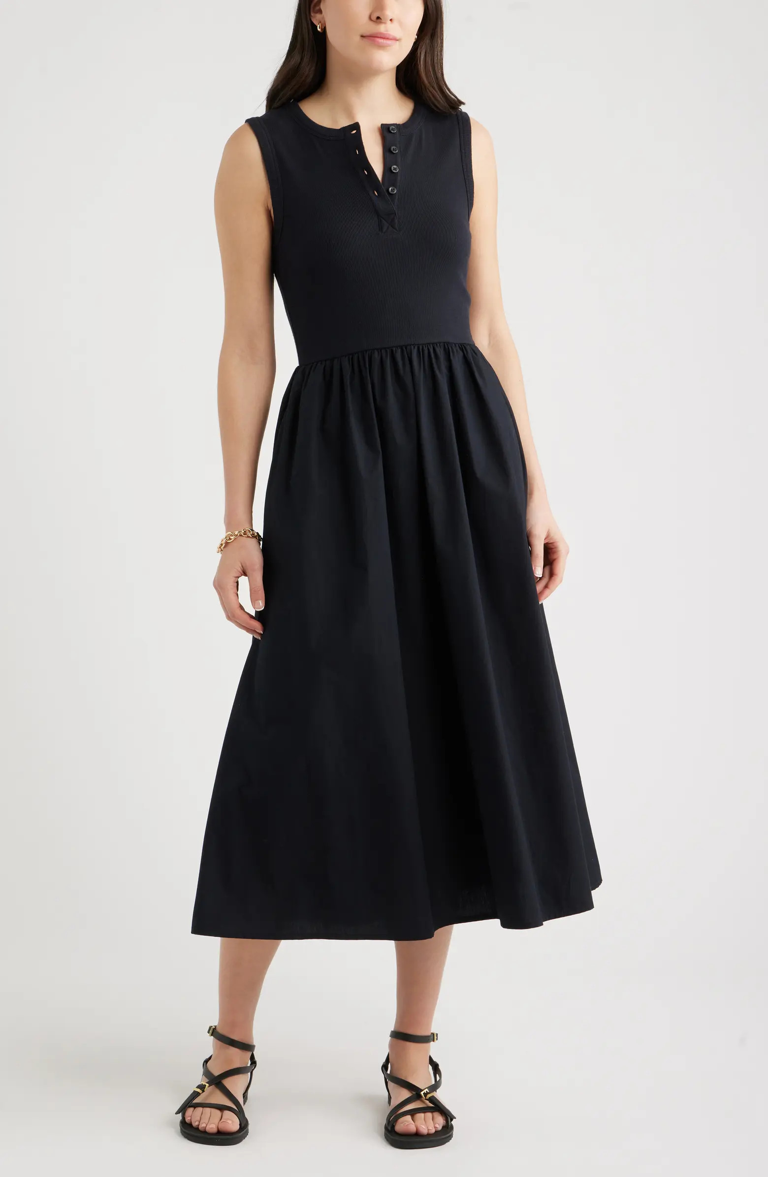 Sleeveless Mixed Media Midi Dress | Nordstrom