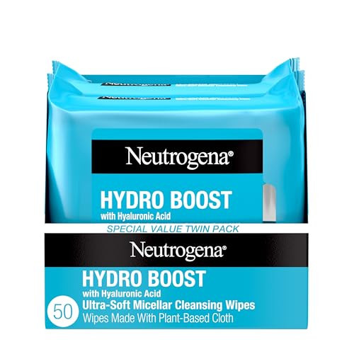 Neutrogena Hydro Boost Ultra-Soft Micellar Cleansing Wipes with Hyaluronic Acid, Hydrating Makeup Remover Wipes Remove Dirt & Waterproof Makeup, Hypoallergenic, Plant-Based Cloth, 2 x 25 ct | Amazon (US)