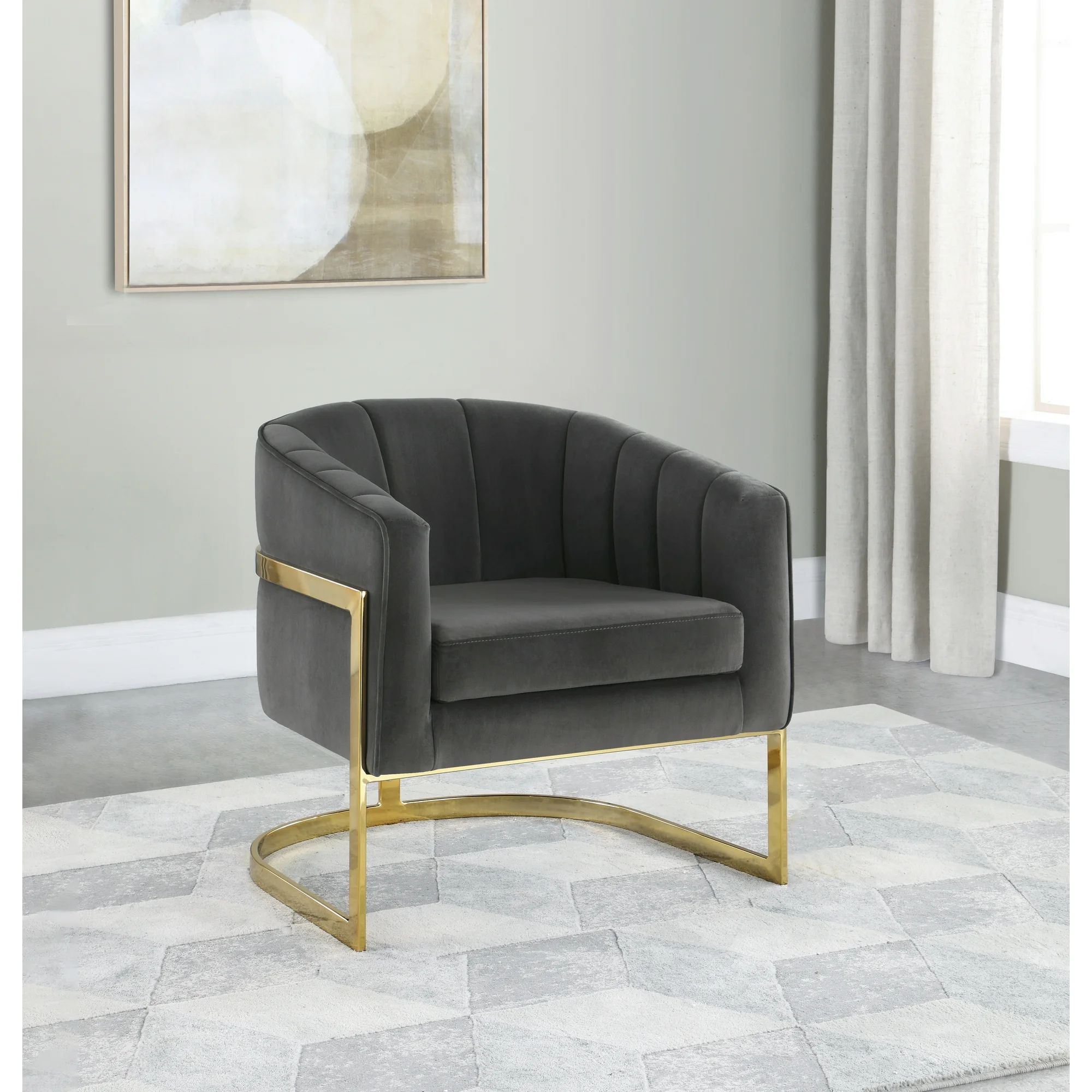 Tufted Barrel Accent Chair Dark Grey and Gold | Walmart (US)