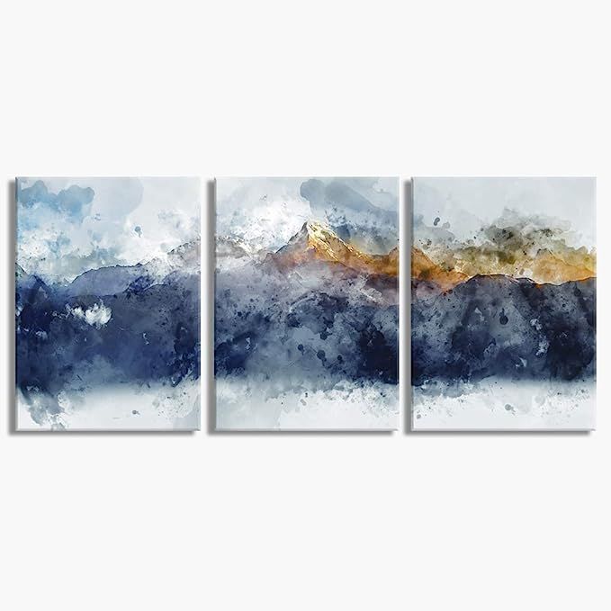 Abstract Canvas Wall Art for Living Room Modern Navy Blue Abstract Mountains Print Poster Picture... | Amazon (US)