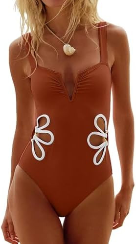 seamoly One Piece Swimsuit Women Slimming Floral Cut Out Color Block Bathing Suit Ruched Cheeky 1... | Amazon (US)