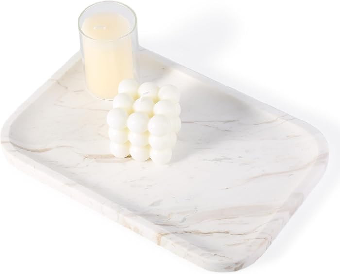 Marble Vanity Tray, Marble Bathroom Tray Countertop, Decorative Trays for Dresser Organizer, Whit... | Amazon (US)