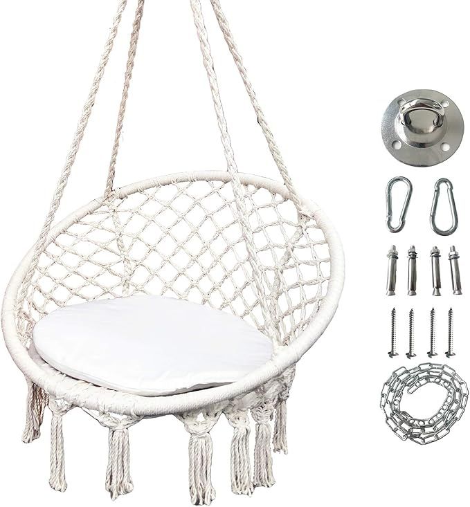 Generic Morocco Macrame Round Hammock Chair Swing Hanging Hammock Natural Cotton Rope Tassels Iro... | Amazon (US)