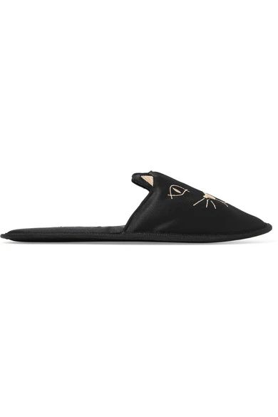 Charlotte Olympia - House Cats Embroidered Satin Slippers - Black | NET-A-PORTER (UK & EU)