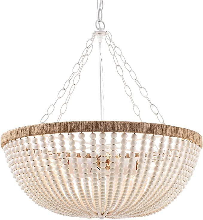 5 Lights Bohemia Wood Beaded Chandelier Farmhouse Antique Rustic Pendant Light for Bedroom Kitche... | Amazon (US)