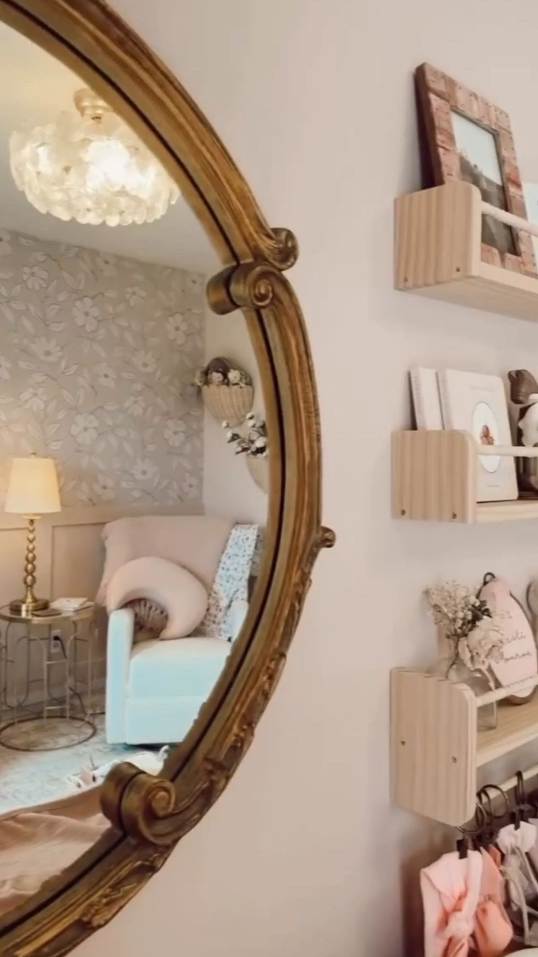 ✨ Baby Girl Nursery 💓🎀🧸✨🕊️ 
Finally sharing with her name reveal! 🤍

Designed the sweetest baby girl nursery with soft pink tones, warm wood textures, floral wallpaper, cozy fabrics, and timeless vintage-inspired decor. Wallpaper is @wimzywalls “COTTAGE-CORE NEUTRAL”

Sharing all the nursery furniture, neutral nursery decor, boho baby room ideas, girl nursery inspiration, light wood crib, beige nursery paint colors, floral wallpaper, dresser styling, and baby room must-haves you can shop on LTK! 

✨ Shop my baby girl nursery details on LTK - 
Comment SHOP below to receive a DM with the link to this post on my LTK ⬇ https://liketk.it/6dk1j

• Neutral crib
• Matching dresser
• Cozy glider
• Organic bedding
• Floral wallpaper
• Rattan + woven accents
• Vintage-inspired mirror
• Chandelier + wall art
• Soft pillows & blankets

#nurseryinspo #babygirlnursery #neutralnursery #nurserydecorideas #bohonursery neutralbabyroom nurseryorganization vintagenursery babynurseryinspiration babyroomideas newbornprep secondtrimester pregnancyhomedecor