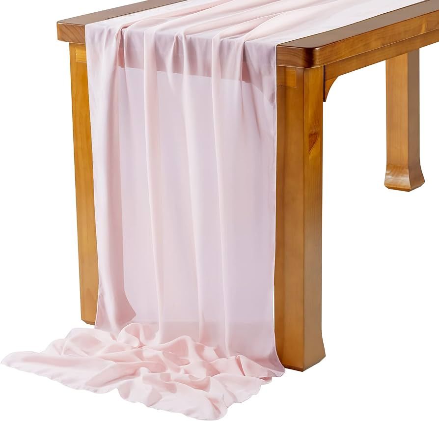 Blushing Pink Chiffon Table Runner: 27 x 120 Inches Long Romantic Rustic Wedding Runner 10 Ft She... | Amazon (US)