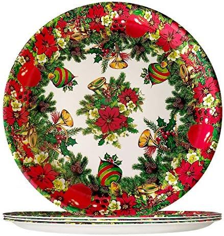 4 Piece Christmas Melamine Plates - Vintage Reusable Party Tableware Round Dinner Plates, 11 inch... | Amazon (US)