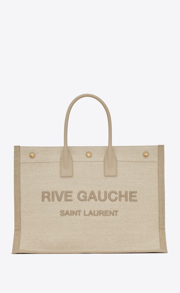 rive gauche tote bag in linen and smooth leather | Saint Laurent Inc. (Global)