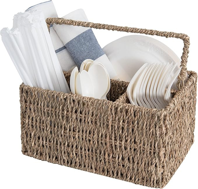 StorageWorks Wicker Flatware Organizer, Hand Woven Seagrass Cutlery Holder for Countertop with Ha... | Amazon (US)