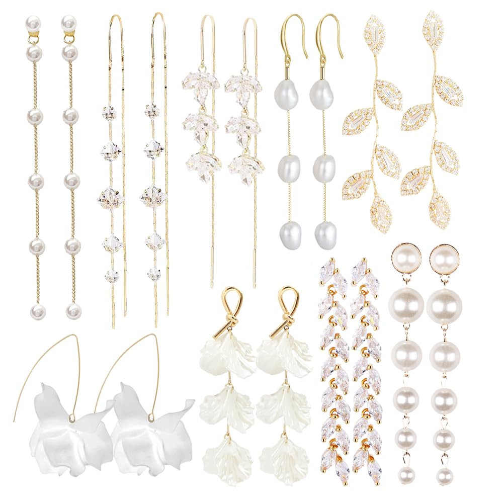 SUNNYOUTH 9 Pairs Long Tassel Dangle Earrings for Women Sparkling CZ Threader Drop Earrings Chain... | Amazon (US)