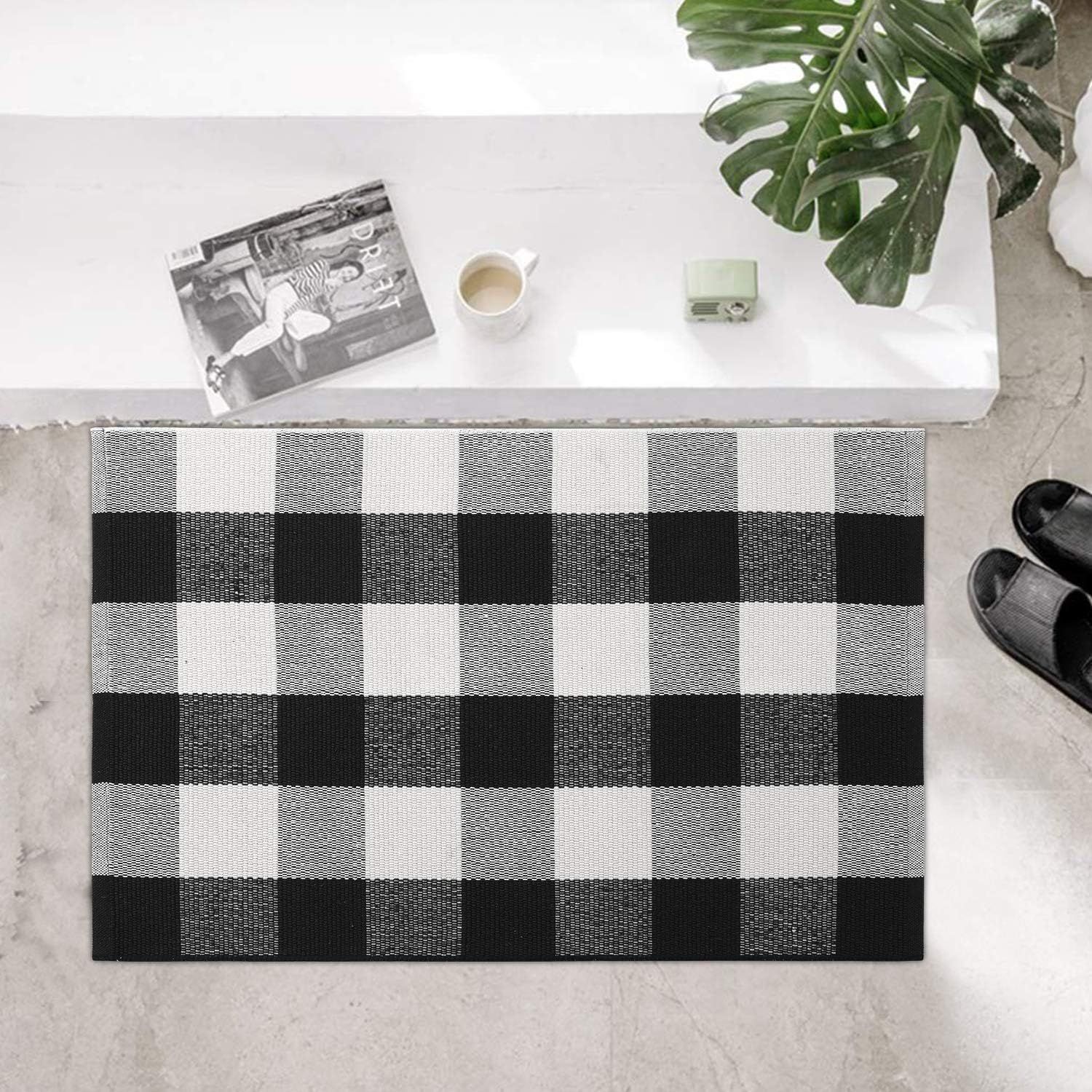 Buffalo Check Outdoor Rug - Black and White Plaid Door Mat - Farmhouse Rugs for Kitchen/Bathroom ... | Amazon (US)